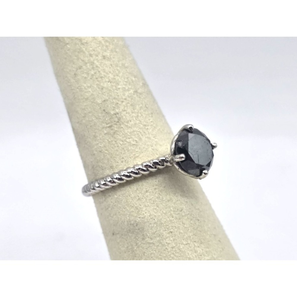 Black Faceted Onyx Ring Size 6.5 Sterling Silver 925 Roped Prong-Set‎ Handmade